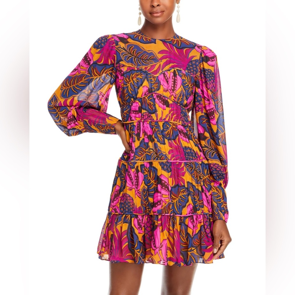 Farm Rio Yellow Fruit Dream Long Sleeve Mini Dress, Size Medium, worn once